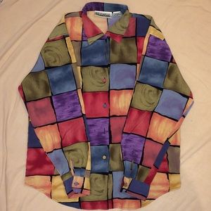 Colorblock Polyester Button Down